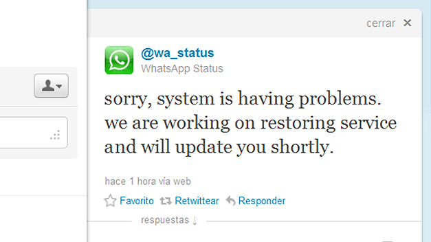 El sistema de mensajería Whatsapp sufre algunos errores de funcionamiento