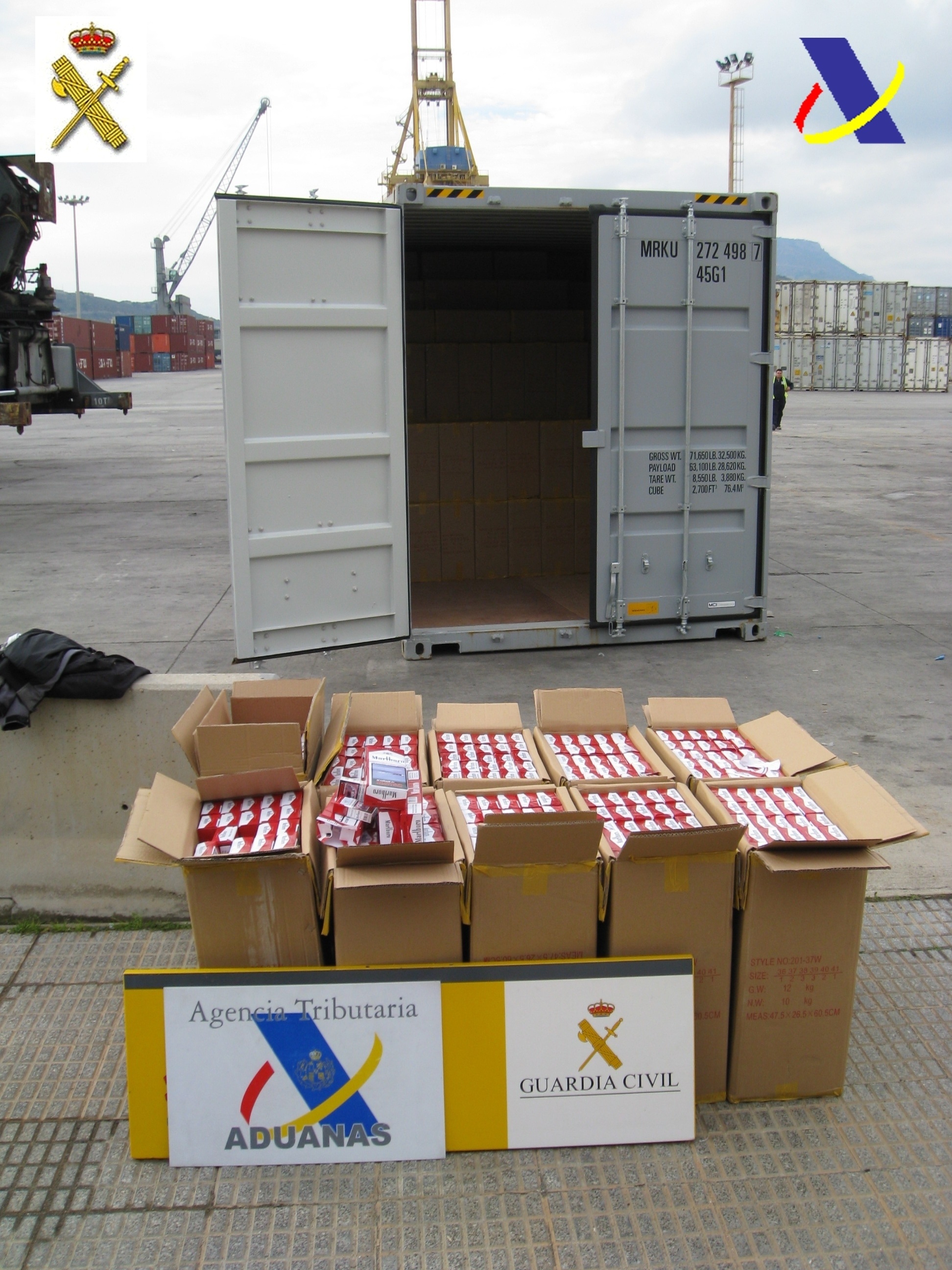 Aprehenden 354.500 cajetillas de tabaco de contrabando procedente de China en el puerto de Cartagena