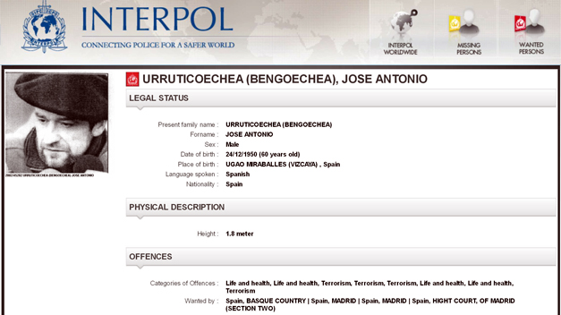 EEUU incluye en su lista de terroristas al histórico dirigente de ETA »Josu Ternera»