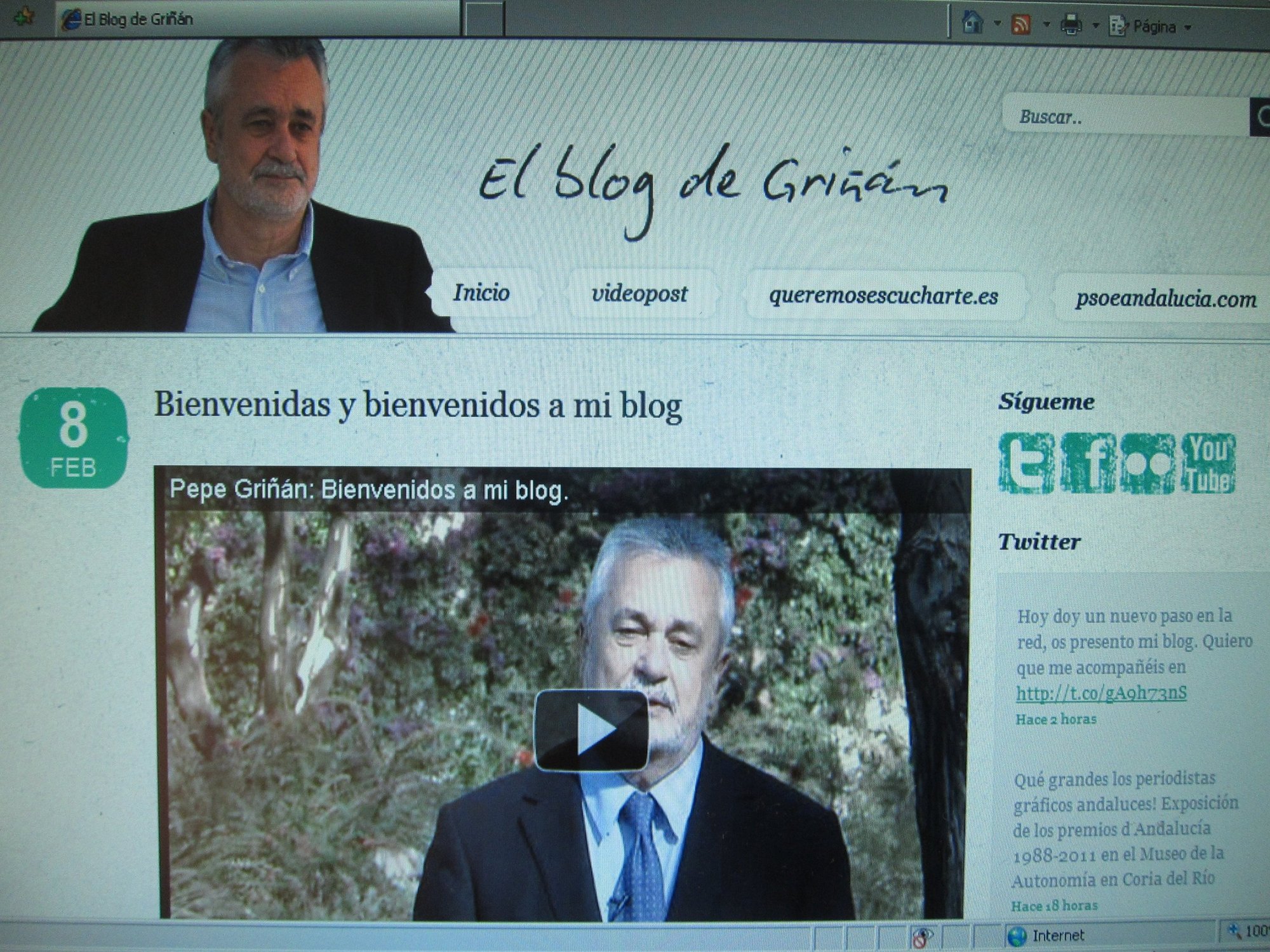 Griñán pone en marcha este miércoles un blog donde se podrá seguir toda su actividad de campaña electoral