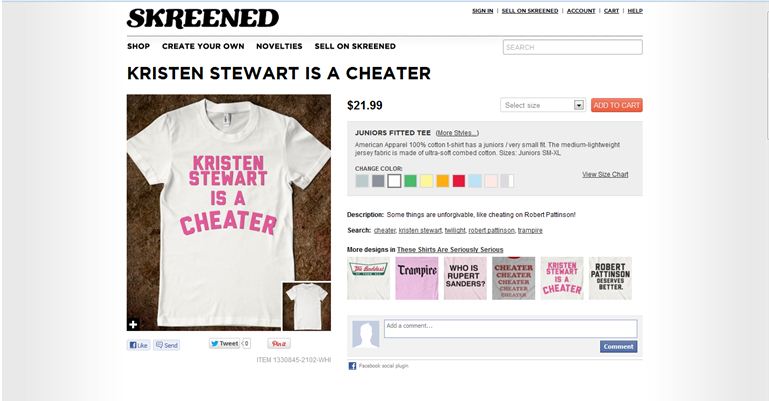 Una empresa textil lanza camisetas burlándose de Kristen Stewart