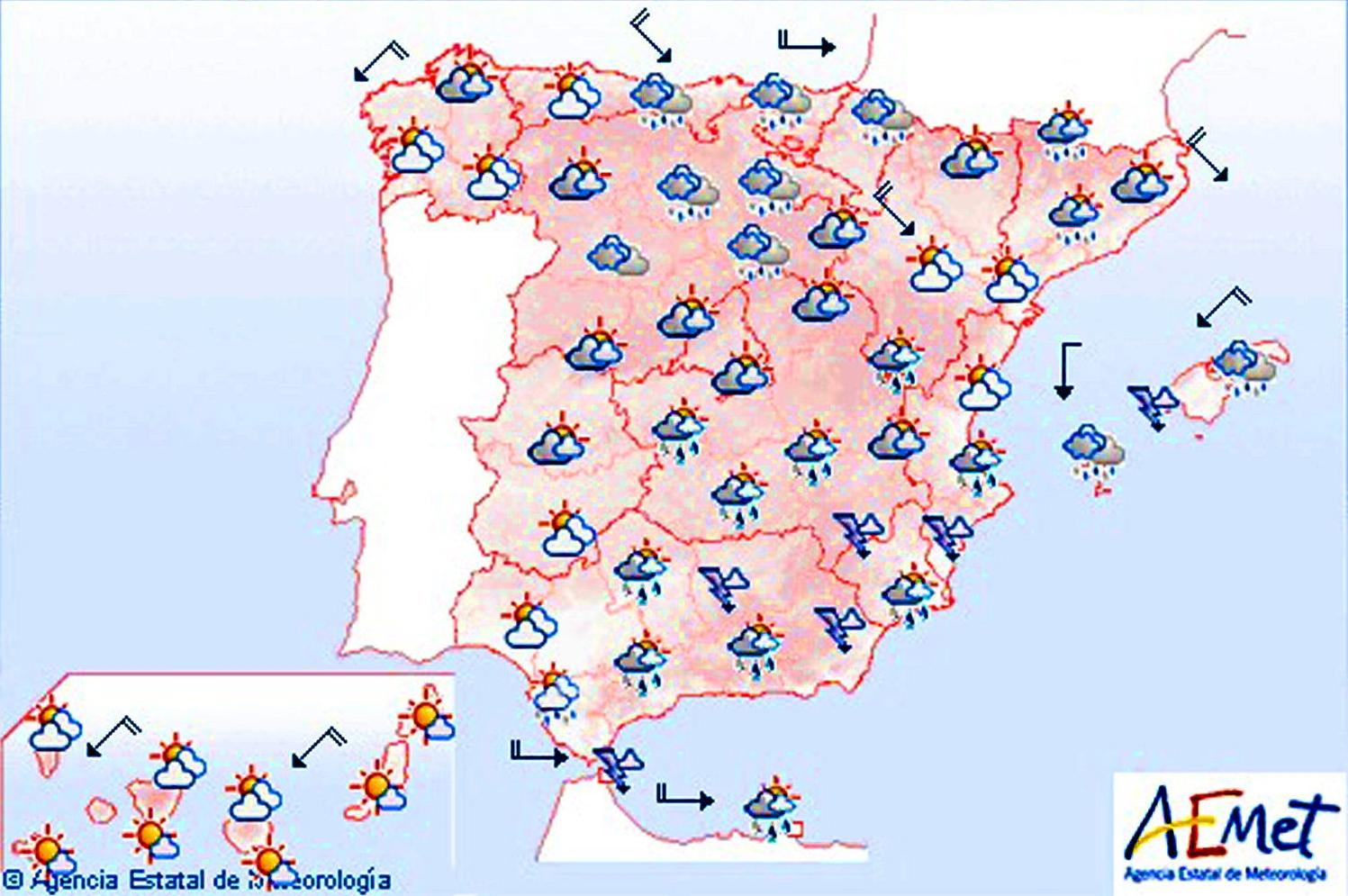 La Aemet prevé tormentas en el sureste peninsular y Baleares