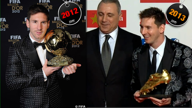 Messi recoge su tercera Bota de Oro con un curioso »look»