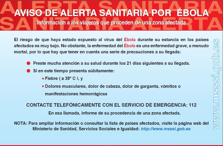 Sanidad intensifica la información a viajeros y a españoles residentes en los países afectados por el brote del virus del Ébola