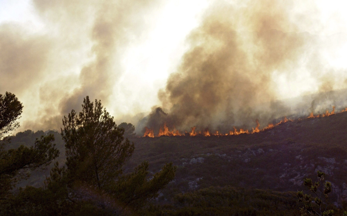 Los bomberos trabajan para sofocar un incendio forestal declarado en Alicante