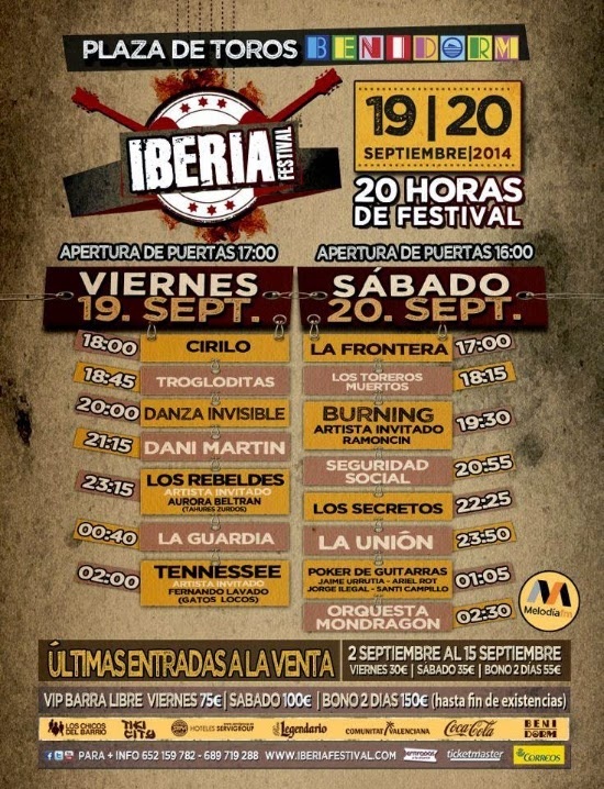 Iberia Festival de Benidorm ofrecerá 20 horas de música con Dani Martín, Los Secretos, Burning y Ramoncín