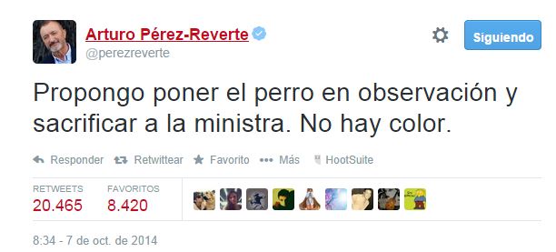 Arturo Pérez Reverte la lía en Twitter al proponer sacrificar a Ana Mato  y no al perro