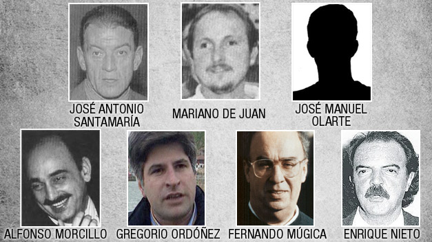 Las siete víctimas de Valentín Lasarte: Ordóñez, Múgica, Santamarí, Olarte, Nieto, Morcillo, De Juan