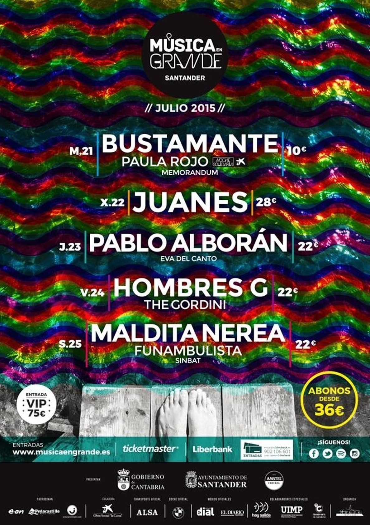 Juanes, Bustamante, Pablo Alborán, Hombres G y Maldita Nerea, en el festival Música en Grande de Santander