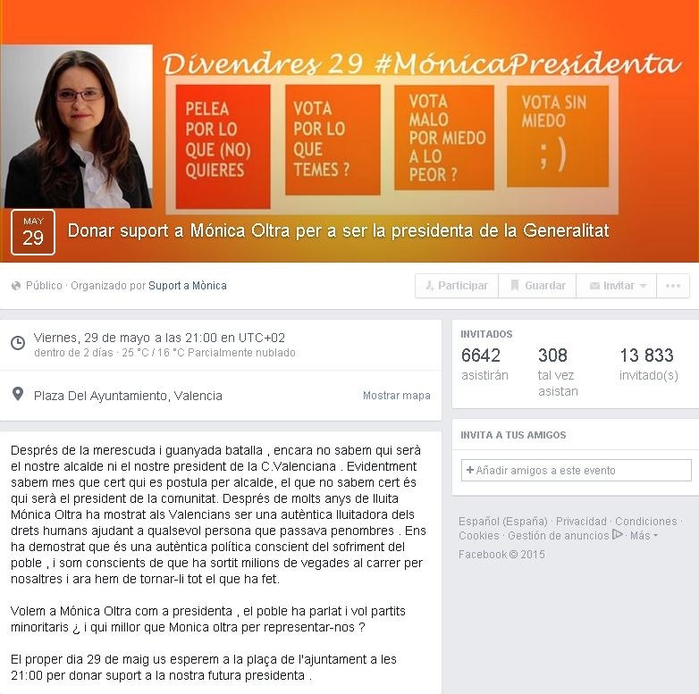 Dos convocatorias a través de redes sociales piden que Mònica Oltra sea la presidenta de la Generalitat