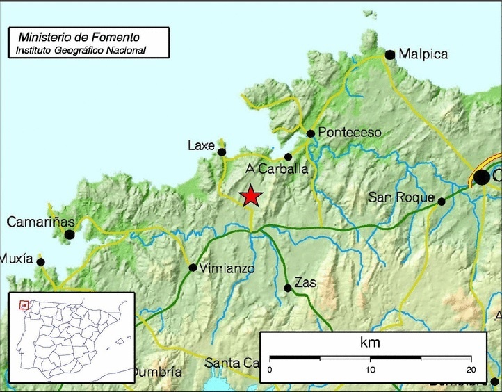 Laxe (A Coruña) registra un terremoto de 2,7 grados de magnitud y Ribeira de Piquín (Lugo) otro de 1,8 grados