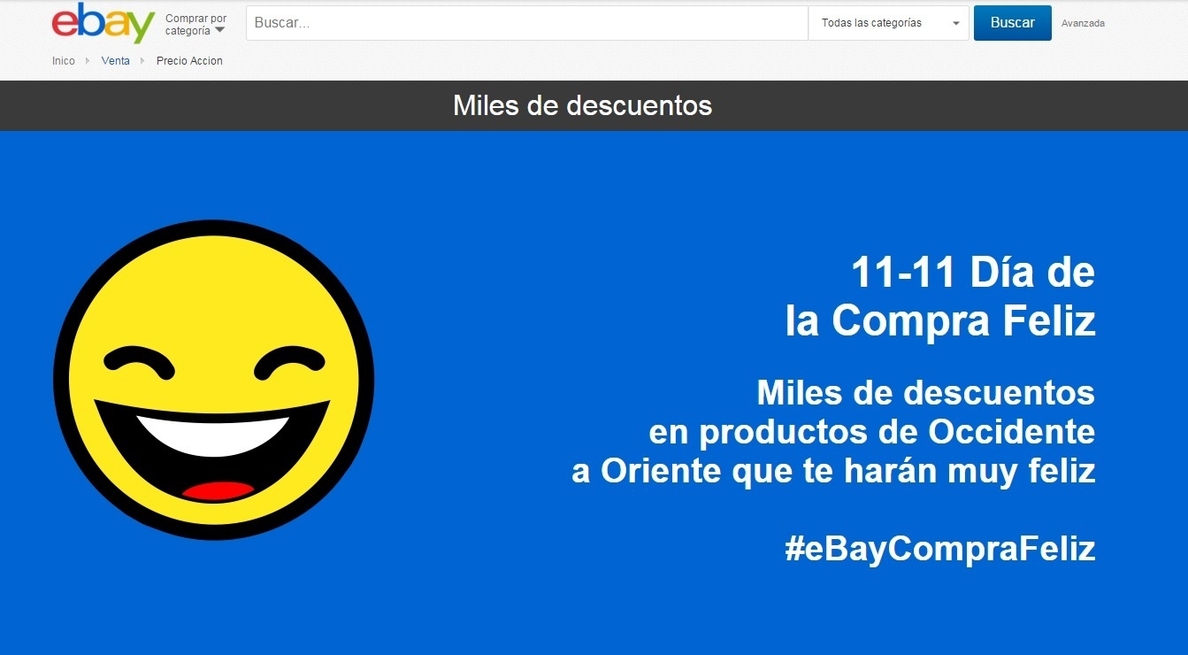 eBay celebrará el 11 de noviembre el «Día de la compra feliz», con miles de descuentos