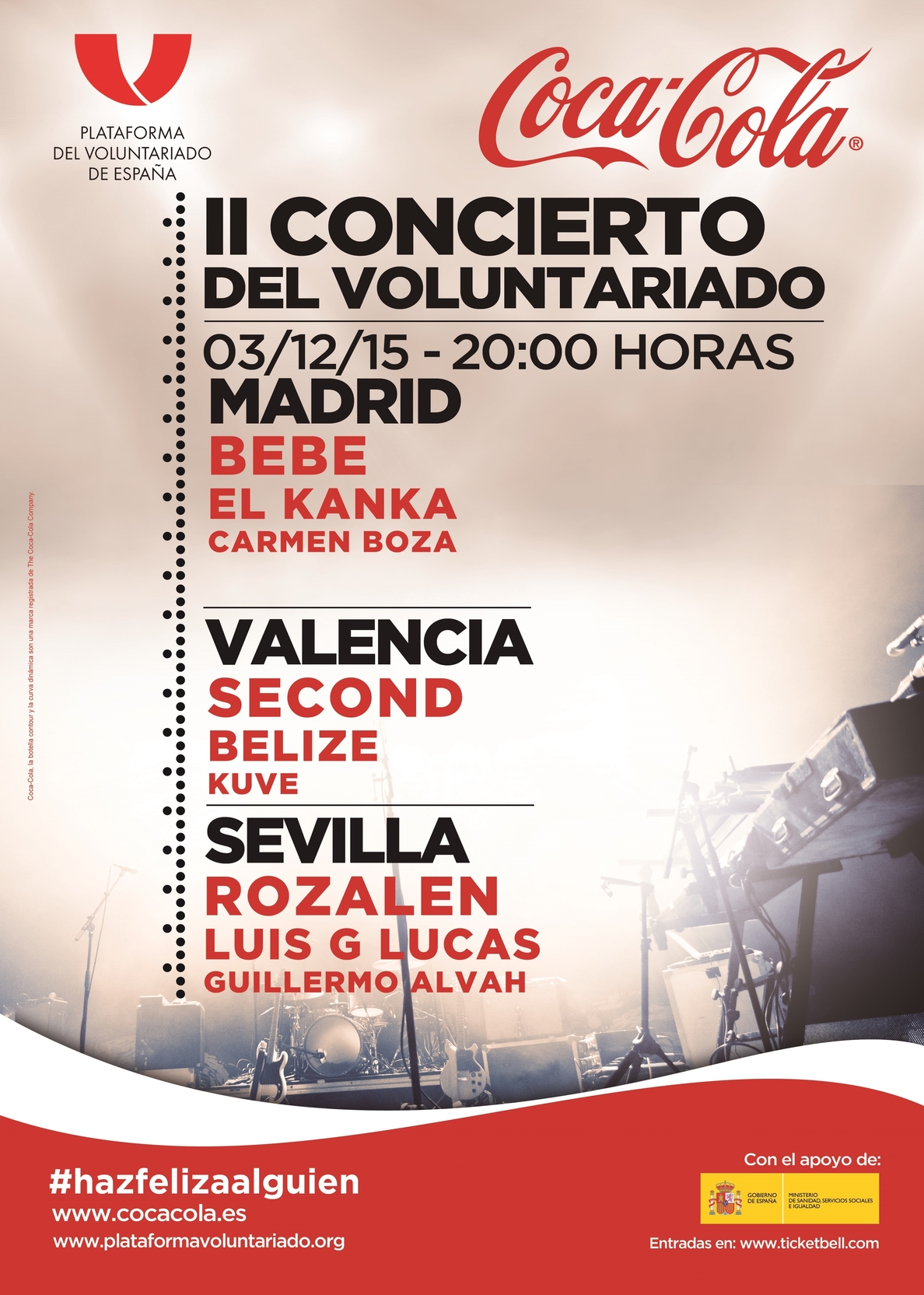 Bebe, El Kanka y Rozalén actuarán en el II Concierto del Voluntariado que se celebra en Madrid, Valencia y Sevilla