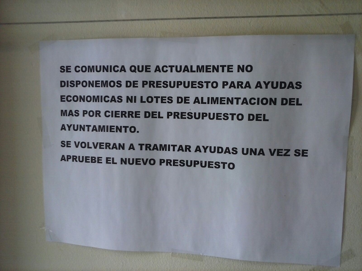 IU alerta de la «paralización» de ayudas al pago del agua, alimentación y alquiler en la UTS de Torreblanca