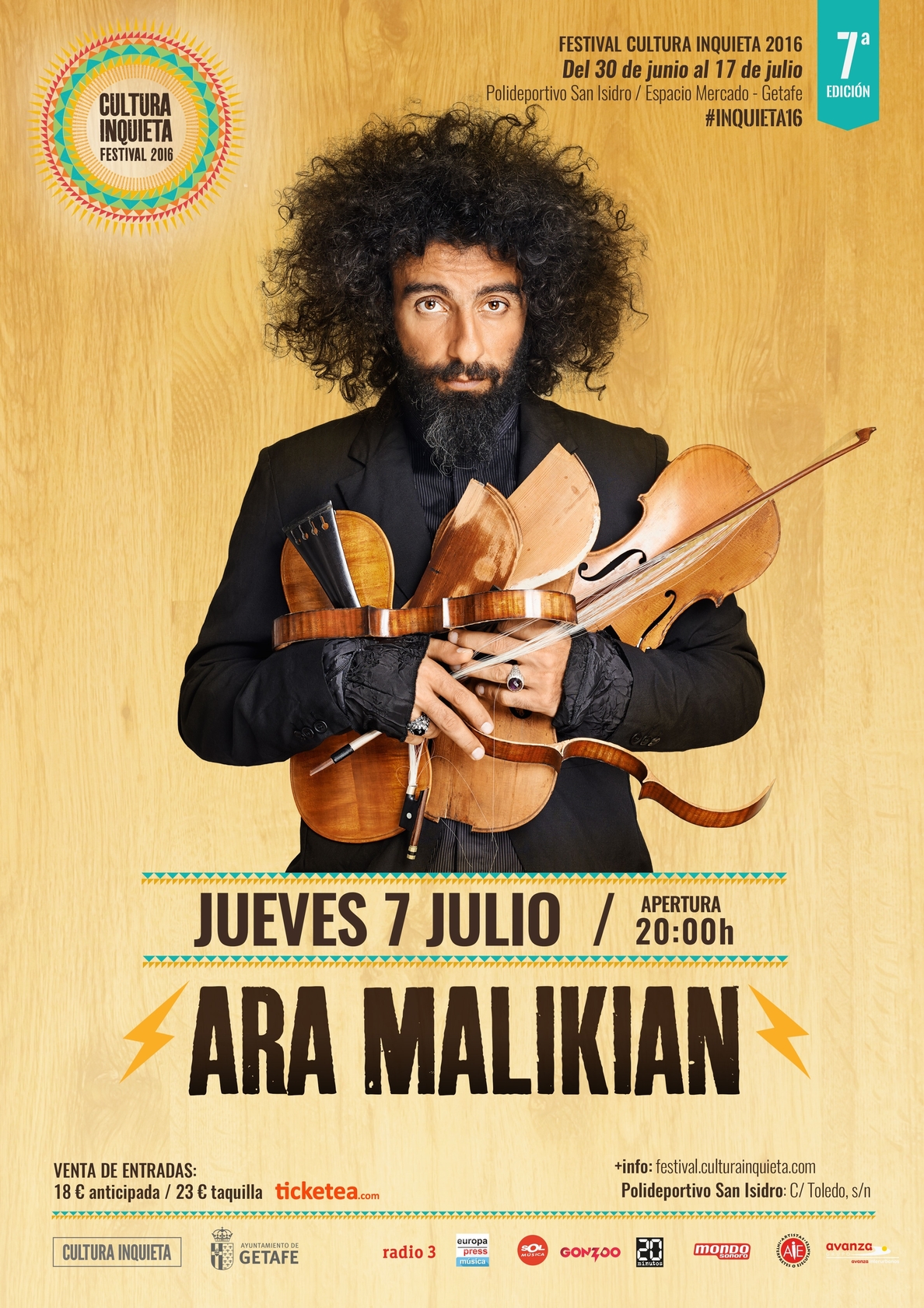 El violinista Ara Malikian actuará en el Festival Cultura Inquieta 2016