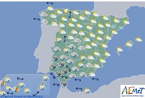 Lluvias fuertes en el suroeste y en Canarias para hoy