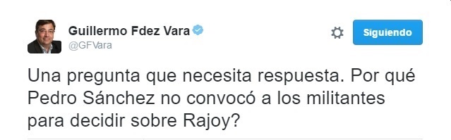 Vara responde al anuncio de Sánchez: «¿Por qué no convocó a los militantes para decidir sobre Rajoy?»