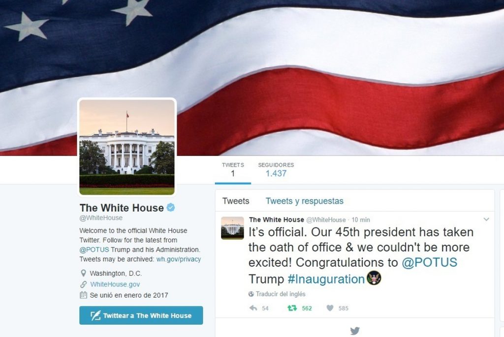 Trump desembarca en el Twitter oficial de la Casa Blanca y de presidente de EEUU