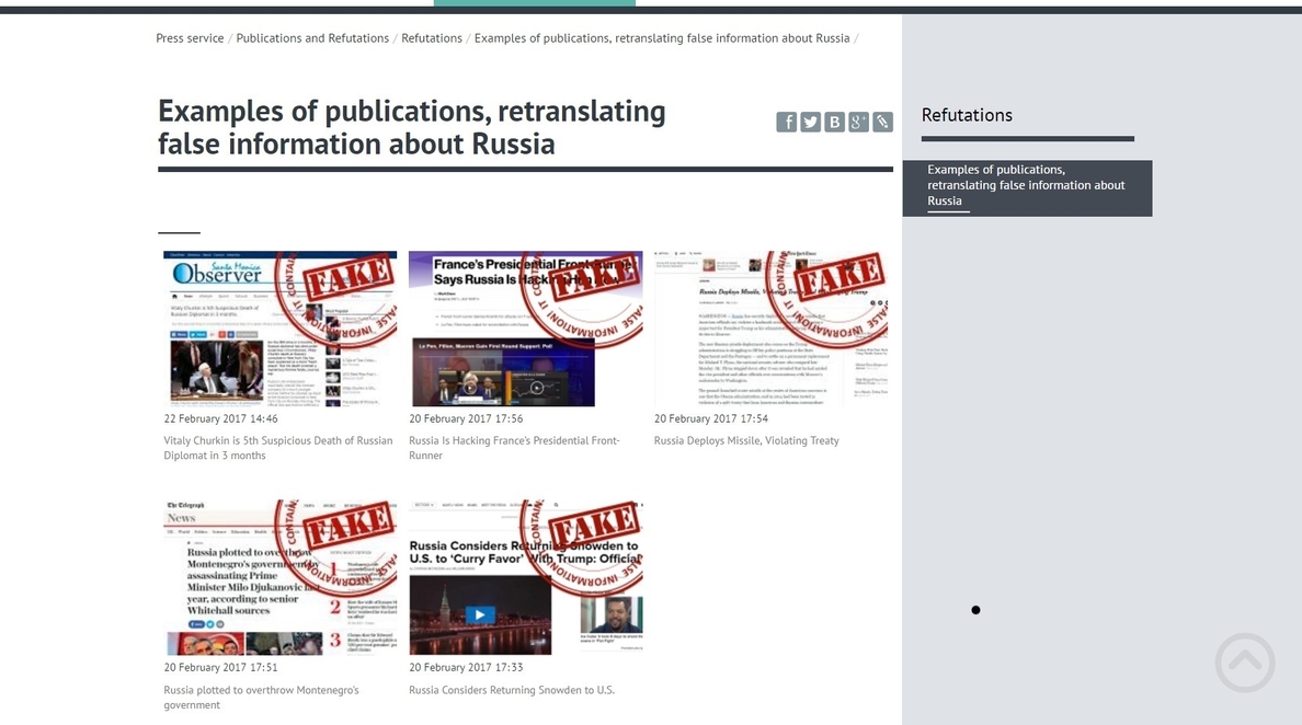 Rusia crea un apartado para denunciar «noticias falsas» en la web de su Ministerio de Exteriores