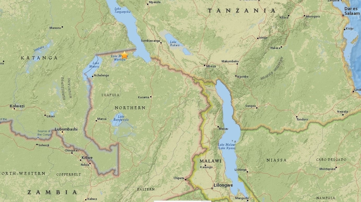 Registrado un terremoto de magnitud 5,7 en el norte de Zambia