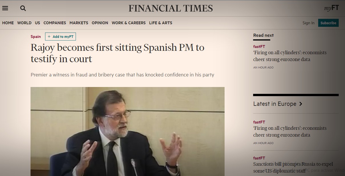 «Remolino de corrupción»: así trató la prensa extranjera a Rajoy por testificar en la Gürtel