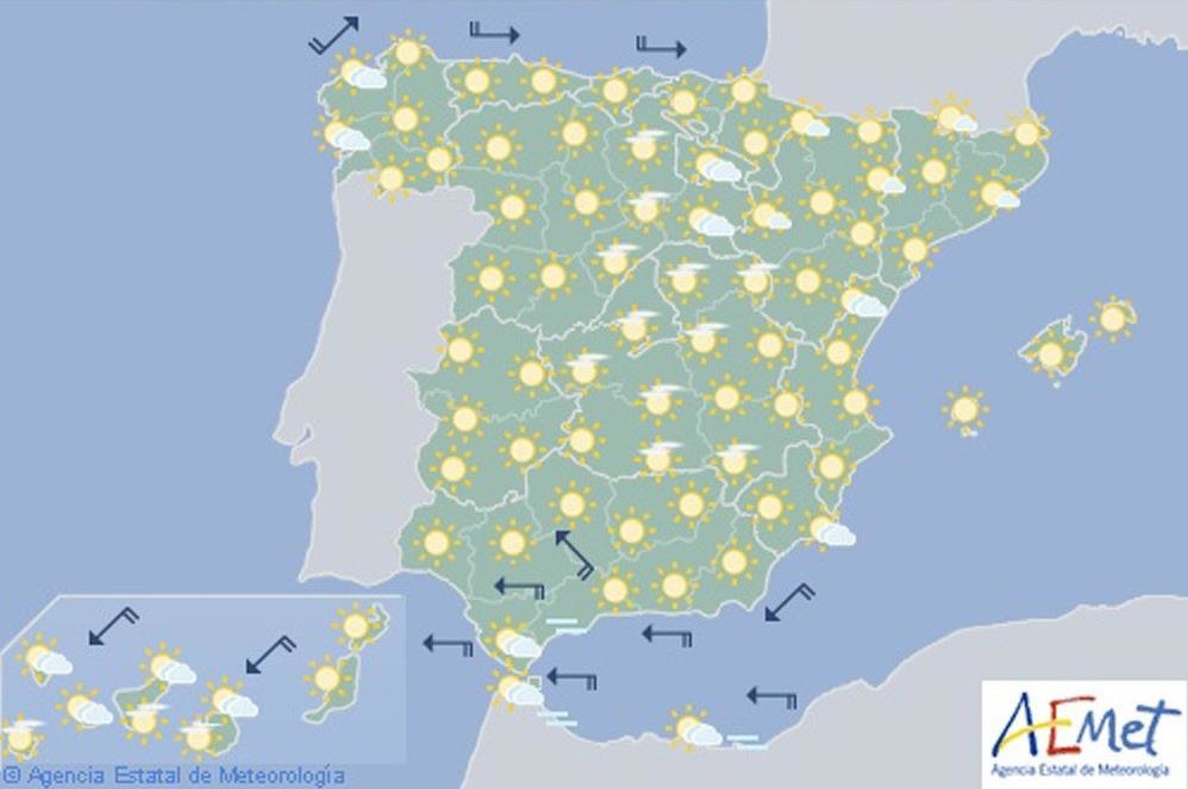 Altas temperaturas en áreas del interior de la península y Canarias