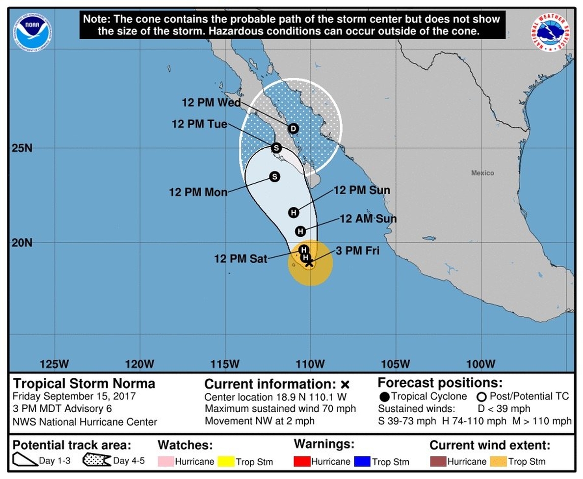 Norma se convierte en huracán en su avance hacia la península de Baja California
