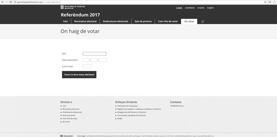 Crean una web falsa que facilita información errónea sobre dónde votar el 1-O