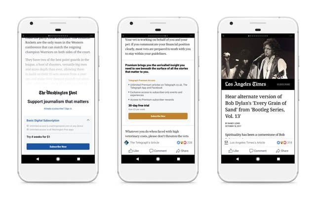 Facebook probará un sistema de suscripciones para la lectura de artículos periodísticos de pago desde su muro