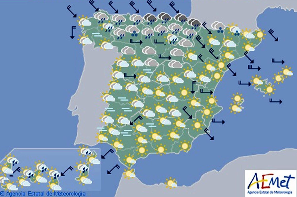 Hoy estará muy nuboso en el norte peninsular y Canarias