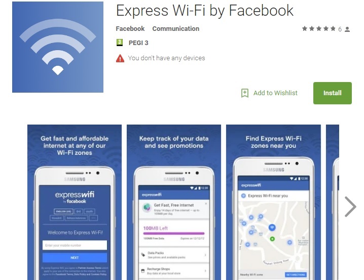 Facebook lanza la »app» de su programa Express Wi-Fi, que ofrece acceso de pago a Internet en países en desarrollo
