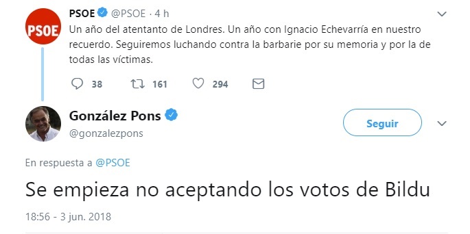 González Pons (PP) carga contra el PSOE por homenajear a Ignacio Echeverría: «Se empieza no aceptando votos de Bildu»