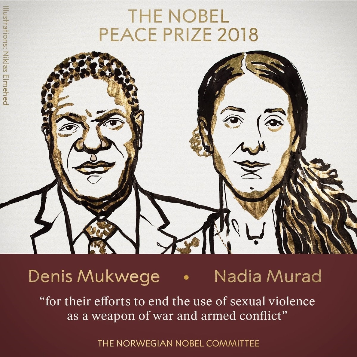 El cirujano congoleño Denis Mukwege y la yazidí Nadia Murad, premio Nobel de la Paz