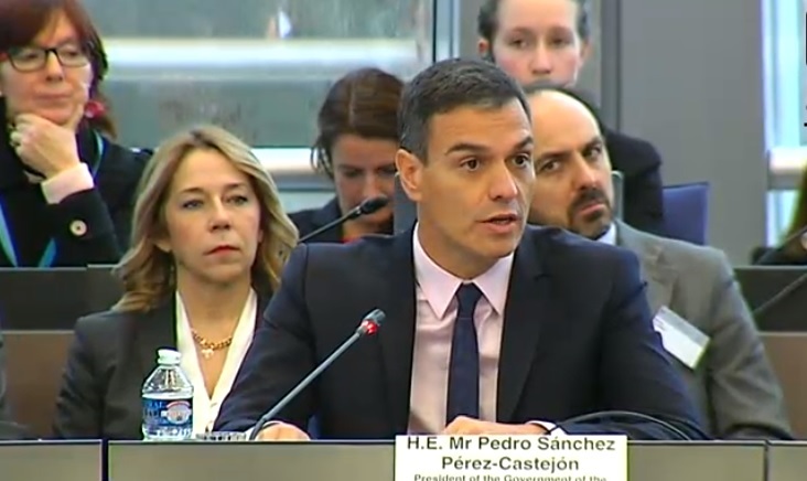 Sánchez defiende la democracia avanzada que es España ante el Consejo de Europa en vísperas del juicio al »procés»
