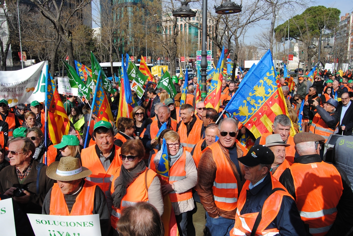Citricultores de toda España protestan contra los «precios de ruina» ante la sede de la UE en Madrid