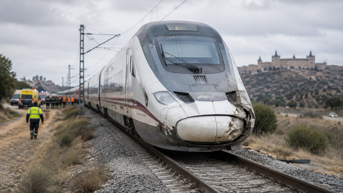 Imagen de un tren de alta velocidad detenido tras un accidente ferroviario en Toledo